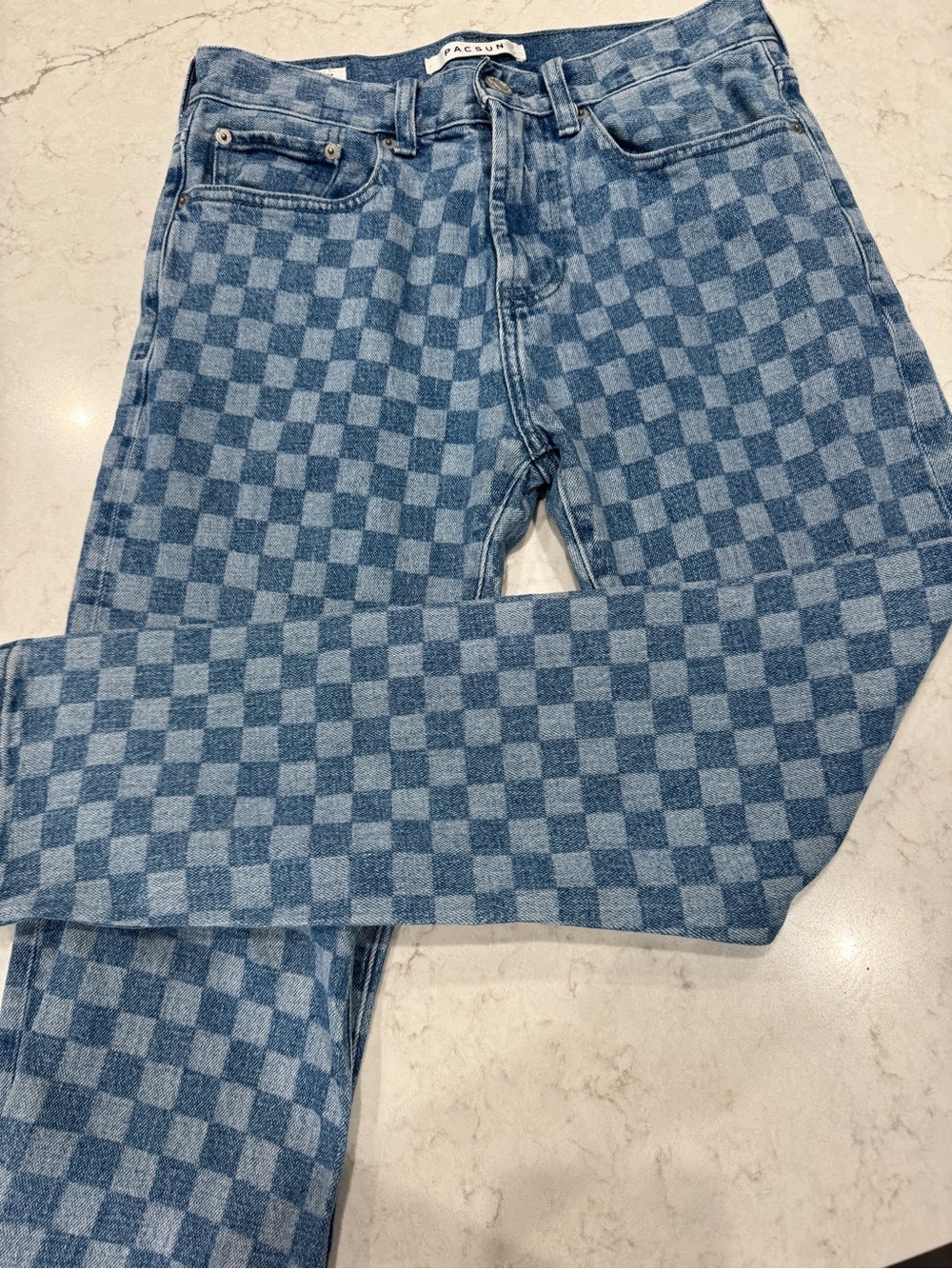PacSun Men's Blue Checkerboard Straight Jeans